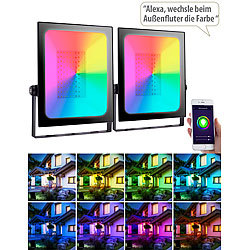 Luminea Home Control 2er-Set Outdoor-Fluter, RGB-CCT-LEDs, Bluetooth, App, 4.500 lm, 60 W Luminea Home Control 