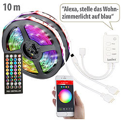 Luminea Home Control WLAN-RGB-LED-Streifen mit Sound-Steuerung, App, Sprachsteuerung, 10 m Luminea Home Control