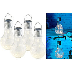 Lunartec 4er-Set Deko-LED-Glühbirne im Crackle-Glas-Design, Dämmerungs-Sensor Lunartec LED-Solar-Birnen