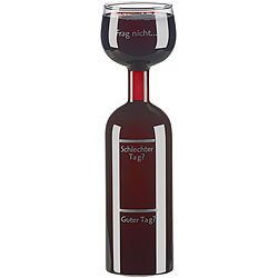 Rosenstein & Söhne 2in1-Weinflasche und XXL-Glas aus Echtglas, mit Aufdruck, 750 ml Rosenstein & Söhne 2in1-Weinflaschen und XXL-Glas