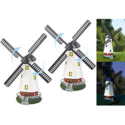 Lunartec 2er-Set Solar-Deko-Windmühlen mit drehendem Windrad & LED-Licht Lunartec