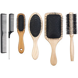 Sichler Beauty 6er-Haarpflege-Set: 3 antistatische Holzbürsten, 1 Rundbürste, 2 Kämme Sichler Beauty