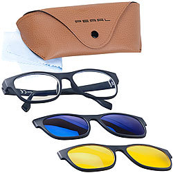 PEARL 3in1-Bildschirm-Brille mit magnetischem Sonnen- und Nachtsicht-Aufsatz PEARL