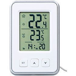 PEARL 2er-Set digitale Innen- und Außen-Thermometer mit Uhrzeit, LCD-Display PEARL Digitale Innen- & Außen-Thermometer