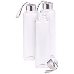PEARL 3er Set Trinkflasche aus Borosilikat-Glas, 550 ml, BPA-frei PEARL Trinkflaschen aus Borosilikat-Glas