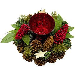 Britesta Handgefertigtes Weihnachts- & Adventsgesteck mit Teelicht-Halter, 23cm Britesta Weihnachts- und Adventsgestecke