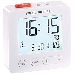PEARL Digitaler Reise-Funk-Wecker mit Thermometer und beleuchtetem Display PEARL