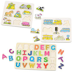 Playtastic 3er-Set bunte Kinder-Puzzles aus Holz: Buchstaben, Bauernhof & Verkehr Playtastic