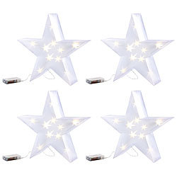 Lunartec Weihnachtsdeko "Stern" mit Hologramm-Effekt und 10 LEDs, 4er-Set Lunartec Weihnachtssterne mit Hologramm-Effekt