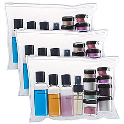 Sichler Beauty Reißverschluss-Tasche, 12 Kosmetik-Behältern f.Flug-Handgepäck, 3erSet Sichler Beauty