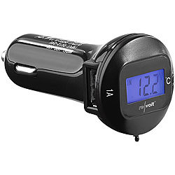 revolt Kfz-USB-Ladegerät, 2xUSB, LCD-Spannungswarner, Thermometer, 3,1A/15,5W revolt Kfz-USB-Netzteile mit Display, Batterieprüfer und Thermometer