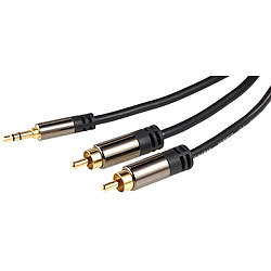 auvisio Premium-Stereo-Kabel 3,5-mm-Klinke auf 2 Cinch-Stecker, 3 m, vergoldet auvisio
