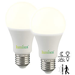 Luminea 2er-Set LED-Lampen, Bewegungs-/Lichtsensor, E27, 12W, 1150lm, warmweiß Luminea