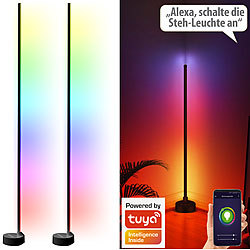 Luminea Home Control 2er-Set WLAN-Steh-/Eck-Leuchten mit RGB-CCT-IC-LEDs, 12W, App, schwarz Luminea Home Control 