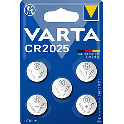 Varta Electronics Lithium Knopfzelle, CR2025, 3 Volt, 160 mAh (5er-Pack) Varta Lithium-Knopfzellen Typ CR2025