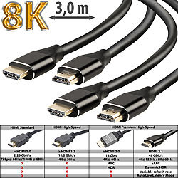 auvisio 2er-Set High-Speed-HDMI-2.1-Kabel, 8K, 3D, HDR, eARC, 48 Gbit/s, 3 m auvisio