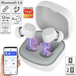 auvisio In-Ear-Stereo-Headset, Bluetooth 5, Ladebox, 18 Std. Spielzeit, App auvisio Kabellose In-Ear-Stereo-Headsets mit Bluetooth, Lade-Etui und Anti-Lost-Funktion
