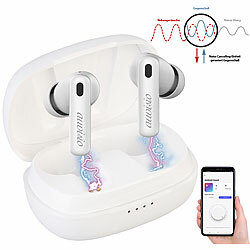 auvisio In-Ear-Stereo-Headset mit ANC, Bluetooth 5.2, Ladebox, App, weiß auvisio