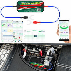 Lescars Kfz-Batterie-Wächter, Standort-Suche, Bluetooth, App, 6/12/24 V, IPX7 Lescars Kfz-Batterietester und Wächter für 6, 12 und 24 Volt, mit App und Streckenaufzeichnung