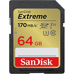 SanDisk Extreme SDXC-Karte (SDSDXV2-064G-GNCIN), 64 GB, 170 MB/s, U1 / V30 SanDisk SD-Speicherkarten UHS U1