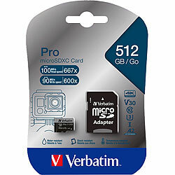 Verbatim Pro microSDXC-Speicherkarte, 512 GB, 100 MB/s, Class 10, U3, V30 Verbatim