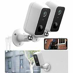 VisorTech 2er-Set Outdoor-IP-Überwachungskamera, Full HD, WLAN & App, Akku, IP65 VisorTech Akkubetriebene IP-Full-HD-Überwachungskameras mit Apps