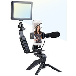 Somikon 4-teiliges Vlogging-Set mit LED-Leuchte, Mikrofon, Stativ & Halterung Somikon