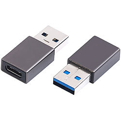 PEARL 2er-Set Adapter USB-Typ-A-Stecker auf USB-C-Buchse, Aluminiumgehäuse PEARL