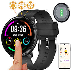 newgen medicals ELESION-kompatible Fitness-Smartwatch, Bluetooth, Versandrückläufer newgen medicals Fitness-Smartwatches mit SpO2-Anzeige und Smart-Home-Steuerung, Alexa-kompatibel