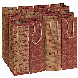 infactory 12er-Set weihnachtliche Kraftpapier-Geschenktüten für Weinflaschen infactory Geschenktüten mit Weihnachts-Motiv für Weinflaschen
