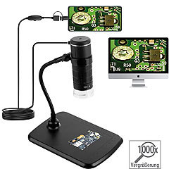 Somikon 3in1-USB-Mikroskop mit Kamera, Ständer, 1000-fach Vergrößerung, 8 LEDs Somikon
