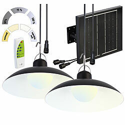 Lunartec Solar-LED-Doppel-Hängelampe, 2x 105 lm, Akku, Timer, warmweiß / weiß Lunartec Solar-LED-Doppel-Hängelampen mit Fernbedienung