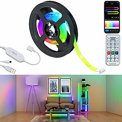 Luminea Home Control 2er-Set USB-RGB-IC-LED-Streifen, Bluetooth, App, Fernbedienung, 2 m Luminea Home Control