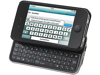 Callstel Keyboard-Case für iPhone 4: Cover mit ausziehbarer Tastatur