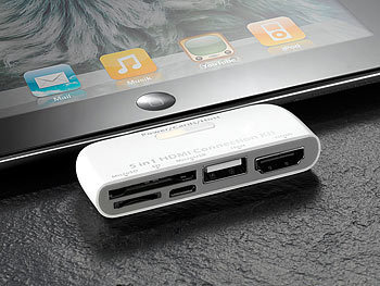 Callstel 5in1-Adapter für iPad mit HDMI-Ausgang, USB, SD, microSD/USB