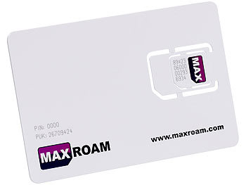 MaxRoam Prepaid Roaming-SIM-Karte, inklusive 30 Euro Guthaben