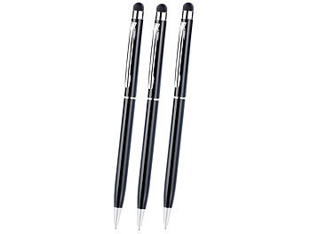 Eingabestift für Handy: Callstel 3er-Set 2in1-Kugelschreiber und Touchscreen-Stift, extra-dünn, schwarz