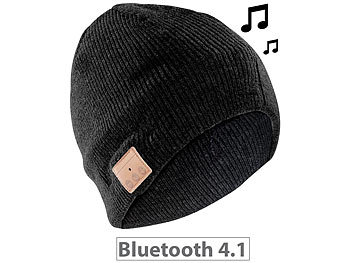 Haube, Bluetooth: Callstel Beanie-Mütze, integriertes Headset mit Bluetooth, FM-Radio, schwarz