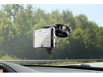 Lescars Kfz-Saugnapf-Smartphone-Halterung für Frontscheibe & Armaturenbrett