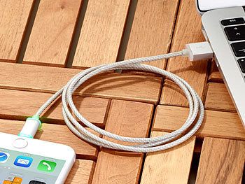 Callstel Iphone Ladekabel mit Ladestandsanzeige, silber, Apple-zertifiziert 1m