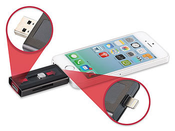 iPhone Stick: Callstel microSD-Speichererweiterung für iPhone & iPad, MFi-zertif., bis 128 GB
