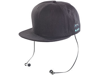 Basecap: Callstel Snapback-Cap mit integriertem Headset, Bluetooth 4.1, schwarz