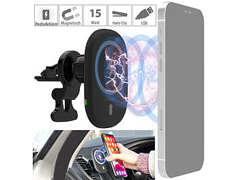 Autohalterung: Callstel Kfz-Smartphone-Halterung & Ladegerät, MagSafe- und Qi-kompatibel, 15 W