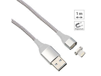 Ladestecker: Callstel USB-Lade- & Datenkabel mit magnetischem Lightning-Stecker, 1 m, silber