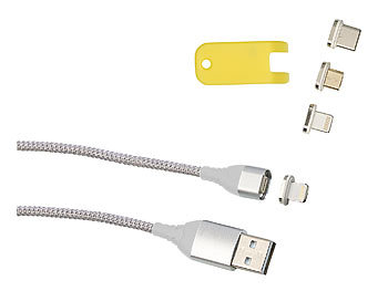 Magnet Ladekabel Samsung: Callstel USB-Kabel mit magnetischem Lightning-/Micro-USB-/Typ-C-Stecker, 1 m