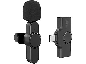 Callstel Mini-Funkmikrofon-Set für USB-C-Geräte, 2,4 GHz, 48 kHz Stereo, 10 m