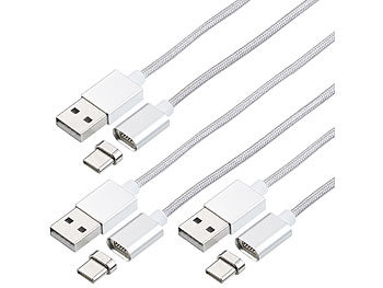 USB Kabel Magnet: Callstel 3er-Set USB-Lade- & Datenkabel, magnetischer USB-C-Stecker, 1 m, 2,1 A