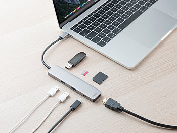 Callstel USB-Hub DeX Smartphone-PC-Adapter, USB C PD, 3xUSB 3.0, HDMI, SD, 60W