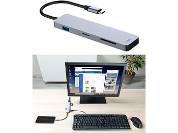 USB C Docking Station: Callstel USB-Hub DeX Smartphone-PC-Adapter, USB C PD, 3xUSB 3.0, HDMI, SD, 60W