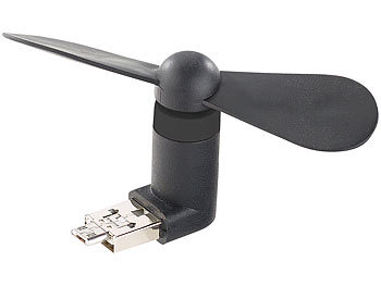 Callstel Mini-Ventilator, USB & Micro-USB-Stecker für PC, Smartphone, Tablet
